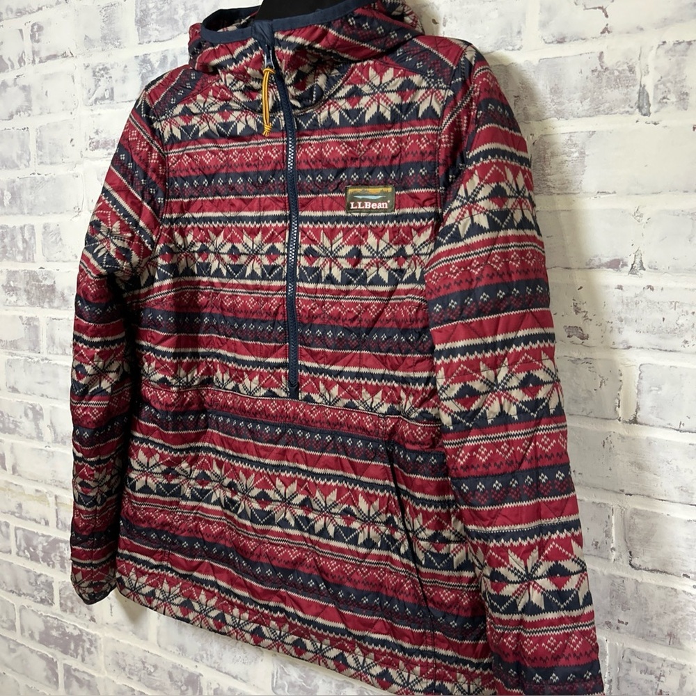 LL Bean Women's Small Katahdin Insulated Pullover Jacket Fair Isle Print Quilted - Picture 2 of 10